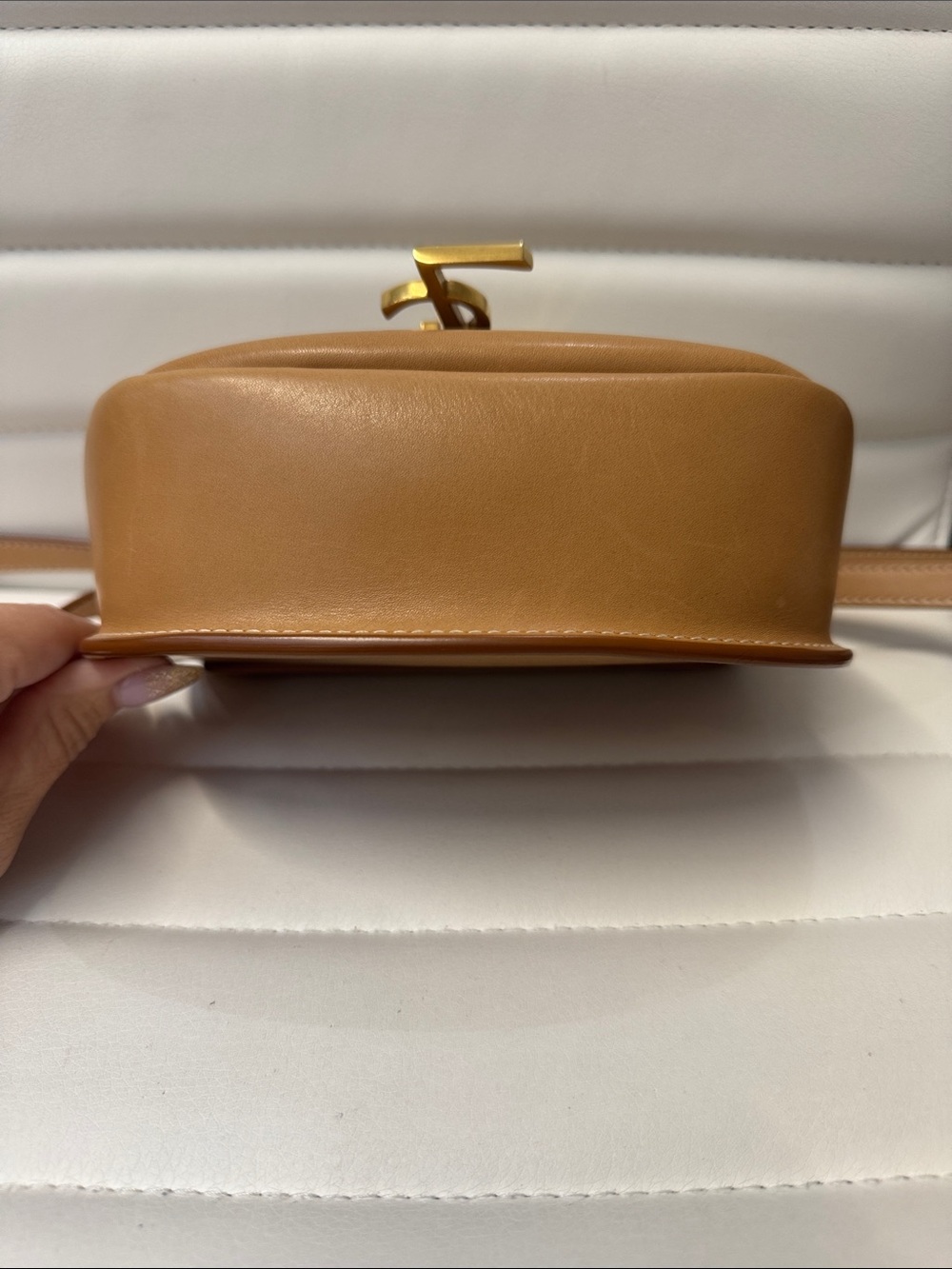 Saint Laurent Tan Leather and Cream Canvas Crossbody with Gold YSL - Picture 3 of 5